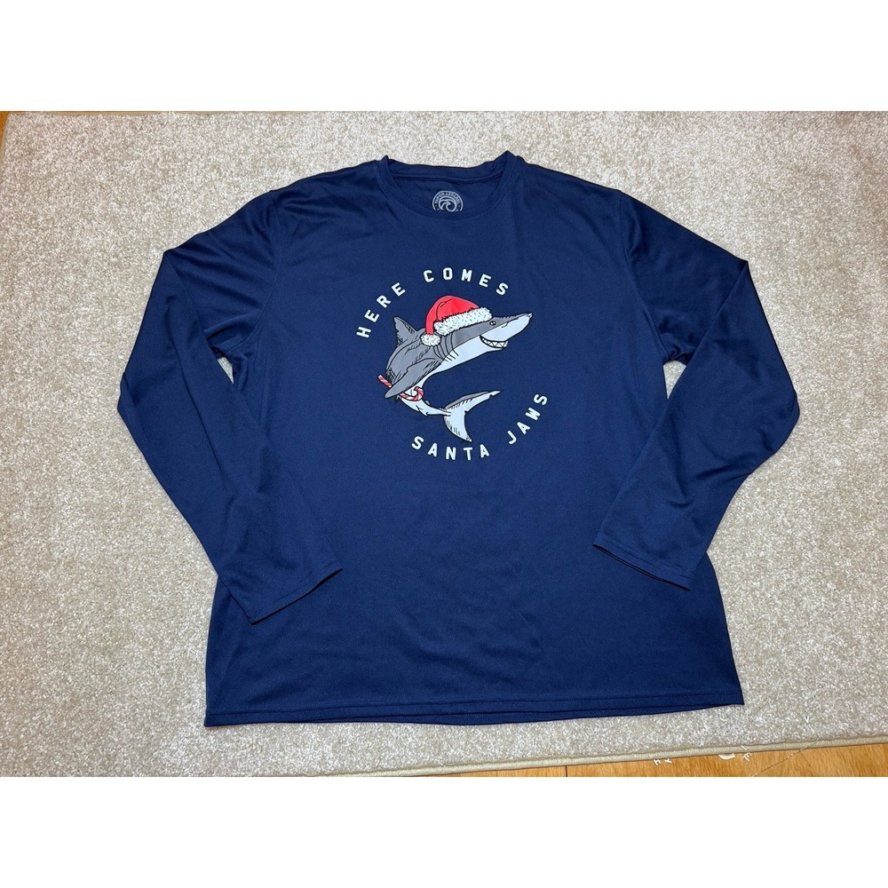 Vapor Apparel Men's XL "Here Comes Santa Jaws" UPF50+ Sun Shark Active Shirt